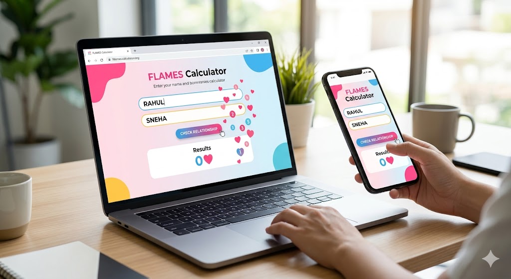 Free FLAMES Calculator Online 2026 – Love, Marriage, Enemy & Friendship Result Tool